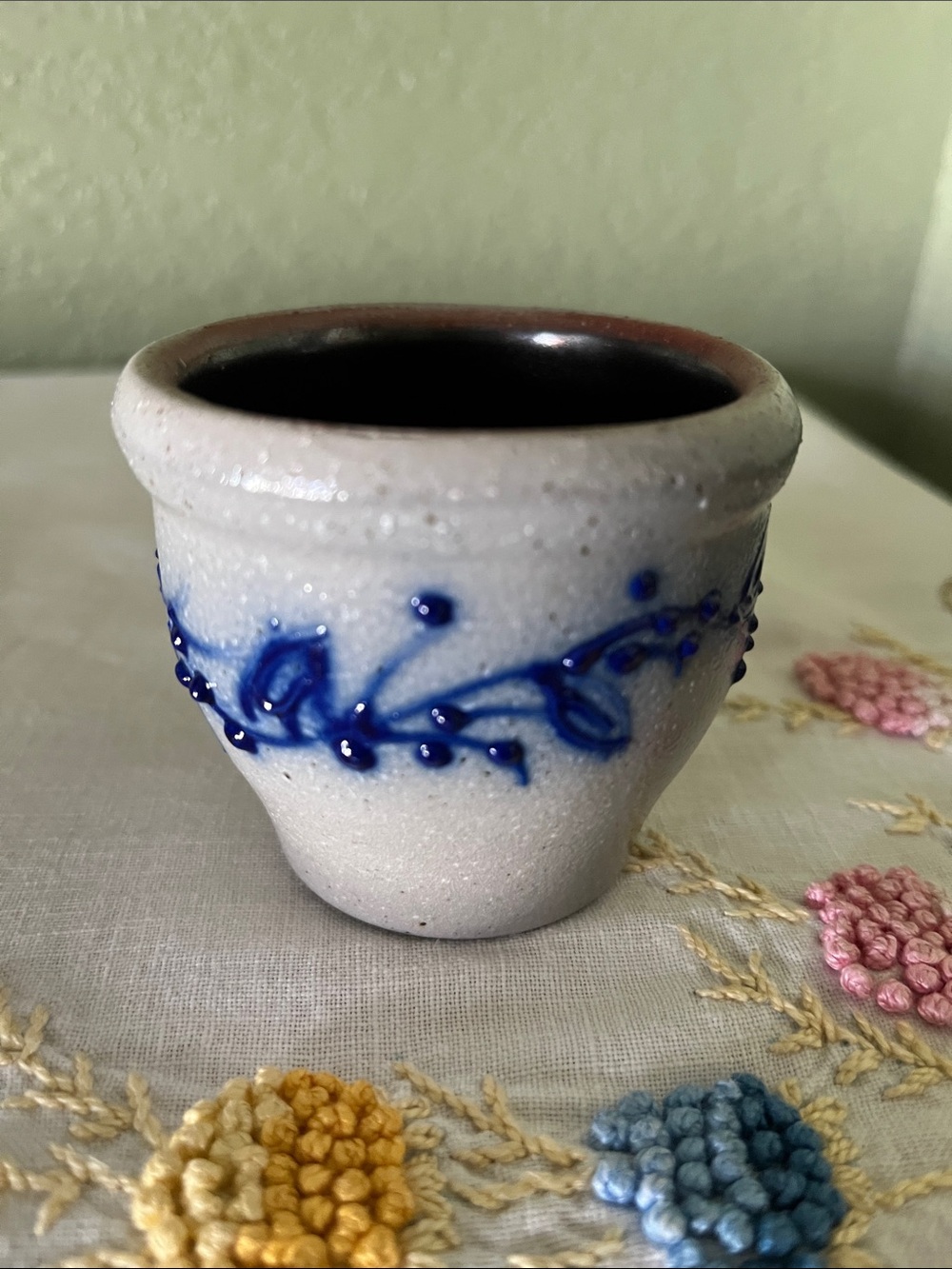 Vintage Salmon Falls Stoneware Blueberry Sugar Cup Cobalt Blue Pottery